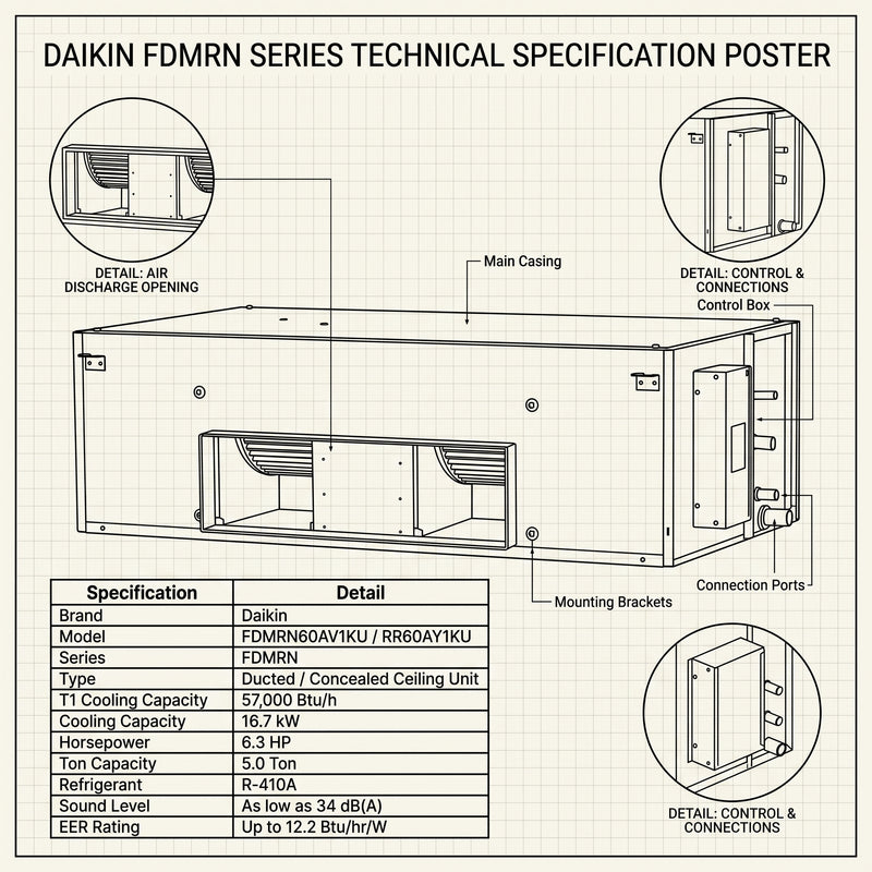 Load image into Gallery viewer, Daikin Ducted Split Air Conditioner 5.0 Ton 16.7 kW 6.3 HP 57,000 Btu/h FDMRN60AV1KU / RR60AY1KU
