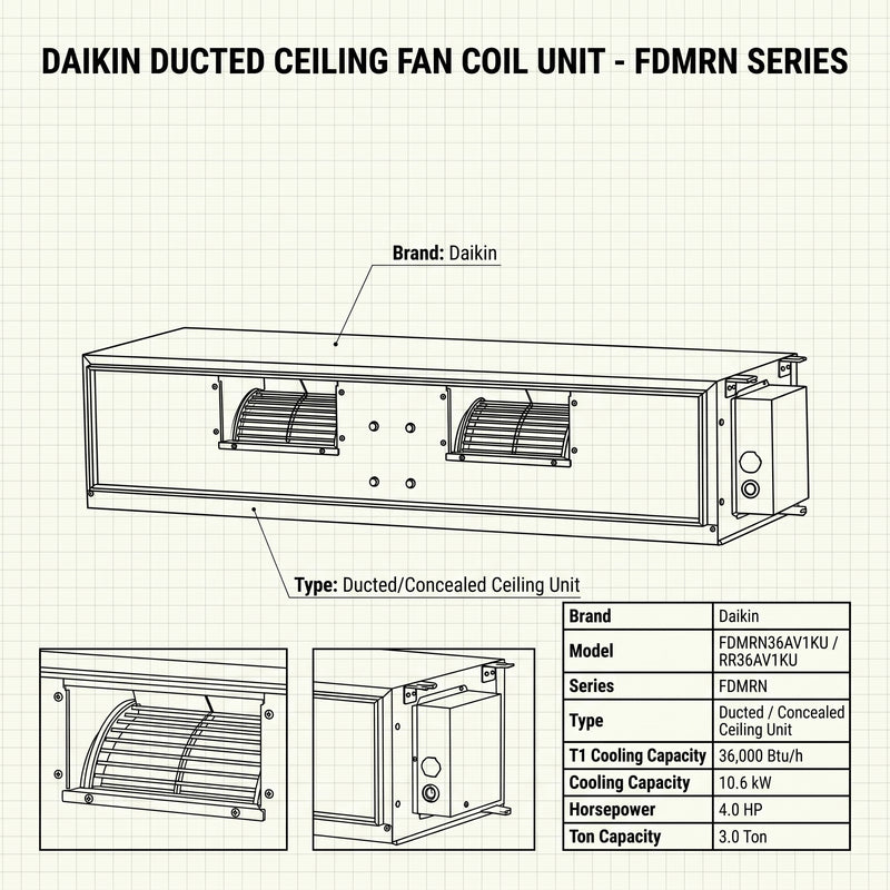 Load image into Gallery viewer, Daikin Ducted Split Air Conditioner 3.0 Ton 10.6 kW 4.0 HP 36,000 Btu/h FDMRN36AV1KU / RR36AV1KU
