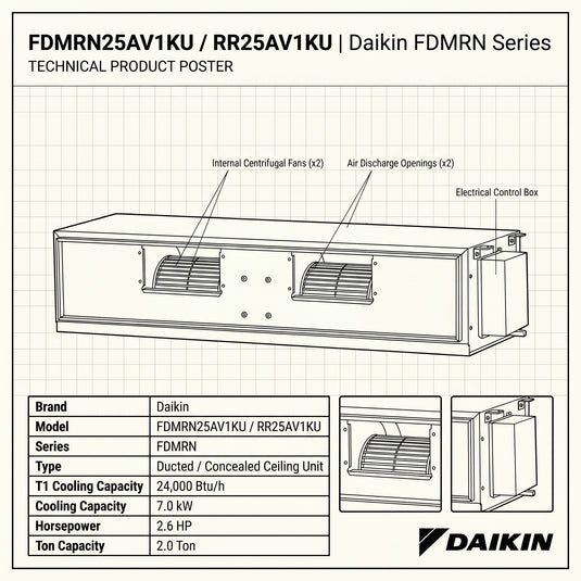 Daikin Ducted Split Air Conditioner 2.0 Ton 7.0 kW 2.6 HP 24,000 Btu/h FDMRN25AV1KU / RR25AV1KU