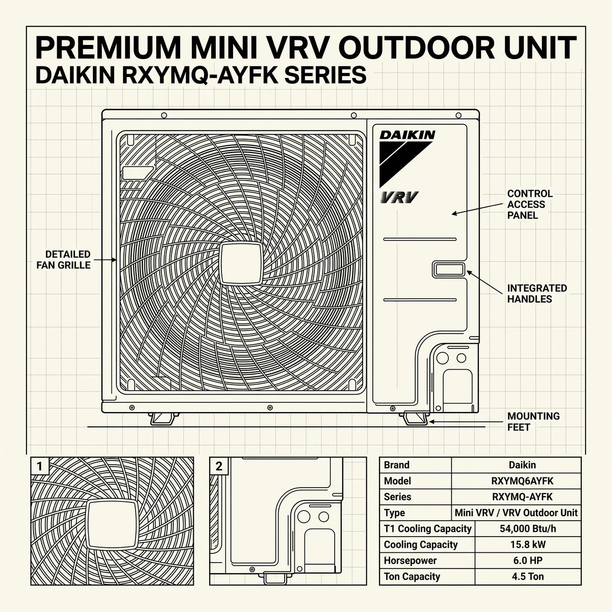 Daikin VRV Outdoor Unit 4.5 Ton 15.8 kW 6.0 HP 54,000 Btu/h RXYMQ6AYFK
