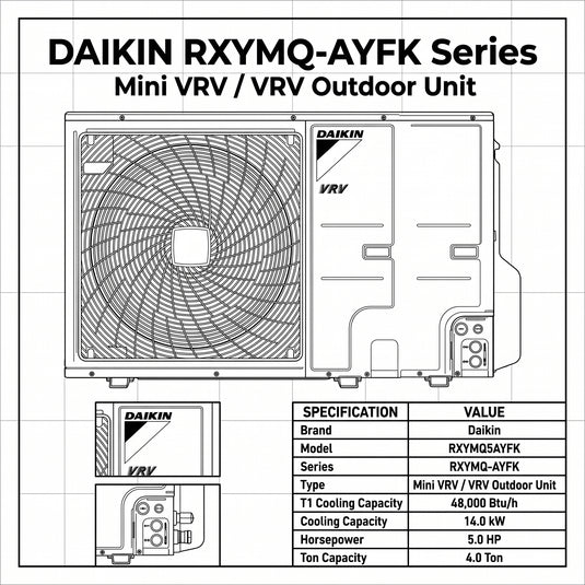 Daikin VRV Outdoor Unit 4.0 Ton 14.0 kW 5.0 HP 48,000 Btu/h RXYMQ5AYFK