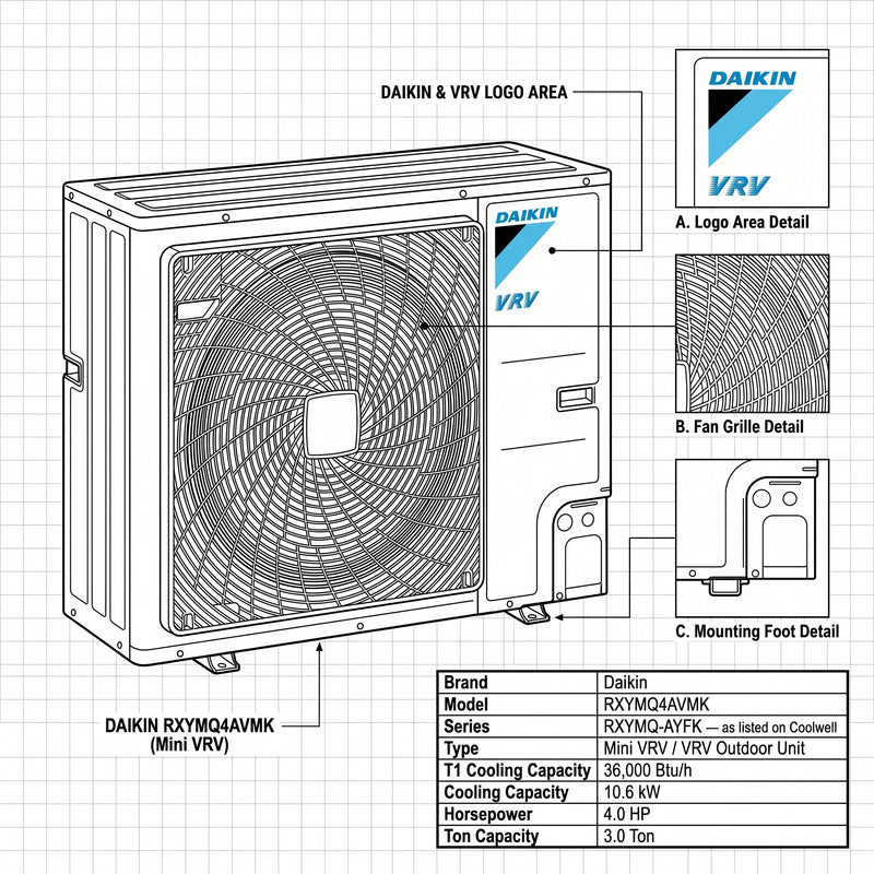 Load image into Gallery viewer, Daikin VRV Outdoor Unit 3.0 Ton 10.6 kW 4.0 HP 36,000 Btu/h RXYMQ4AVMK
