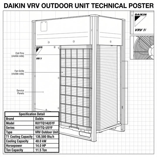Daikin VRV Outdoor Unit 11.5 Ton 40.0 kW 14.0 HP 136,500 Btu/h RXYTQ14U5YF