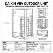 Daikin VRV Outdoor Unit 9.5 Ton 33.5 kW 12.0 HP 114,000 Btu/h RXQ12ARYFK