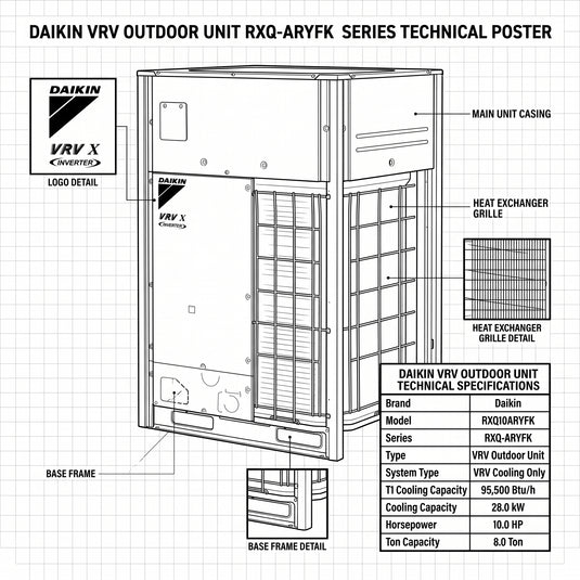 Daikin VRV Outdoor Unit 8.0 Ton 28.0 kW 10.0 HP 95,500 Btu/h RXQ10ARYFK