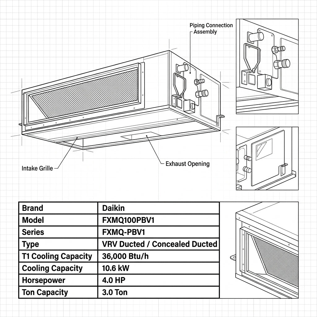 Daikin Ducted Splits for VRV Systems 3.0 Ton 10.6 kW 4.0 HP 36,000 Btu/h FXMQ100PBV1