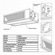 Daikin Ducted Splits for VRV Systems 3.0 Ton 10.6 kW 4.0 HP 36,000 Btu/h FXMQ100PBV1