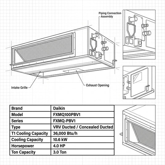 Daikin Ducted Splits for VRV Systems 3.0 Ton 10.6 kW 4.0 HP 36,000 Btu/h FXMQ100PBV1