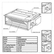 Daikin Ducted Splits for VRV Systems 0.6 Ton |2.2 kW 0.8 HP 7,500 Btu/h FXDQ20PDVM