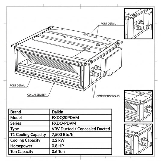 Daikin Ducted Splits for VRV Systems 0.6 Ton |2.2 kW 0.8 HP 7,500 Btu/h FXDQ20PDVM