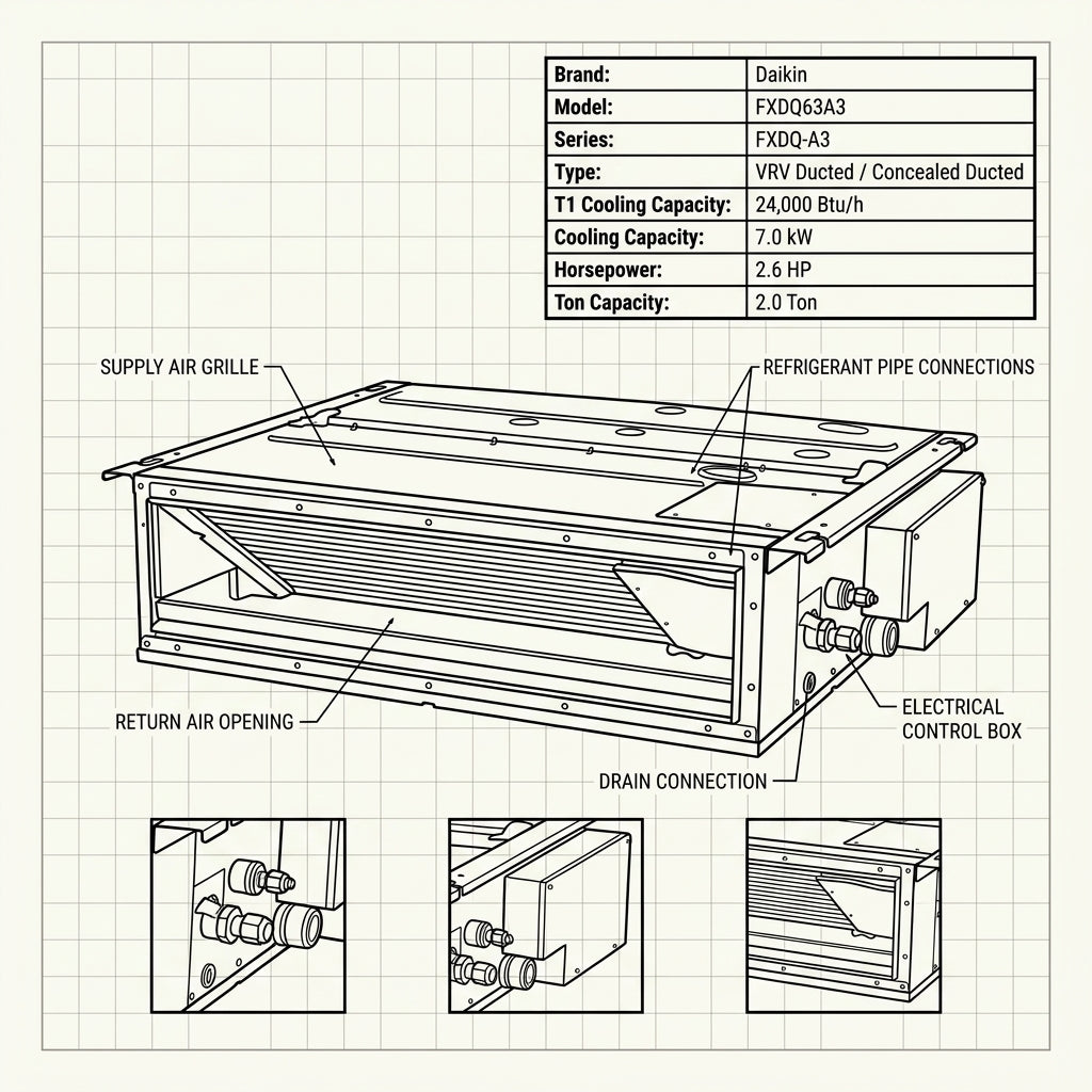Daikin Ducted Splits for VRV Systems 2.0 Ton 7.0 kW 2.6 HP 24,000 Btu/h FXDQ63A3