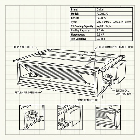 Daikin Ducted Splits for VRV Systems 2.0 Ton 7.0 kW 2.6 HP 24,000 Btu/h FXDQ63A3