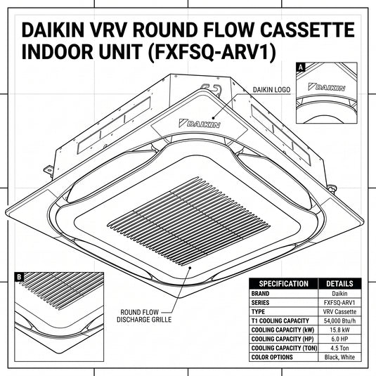 Daikin Cassette Splits for VRV Systems 4.5 Ton 15.8 kW 6.0 HP 54,000 Btu/h FXFSQ140ARV1 White