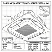 Daikin Cassette Splits for VRV Systems 4.0 Ton 14.0 kW 5.3 HP 48,000 Btu/h FXFSQ125ARV1 White