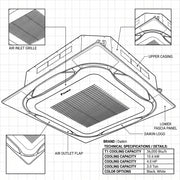Daikin Cassette Splits for VRV Systems 3.0 Ton 10.6 kW 4.0 HP 36,000 Btu/h FXFSQ100ARV1 Black