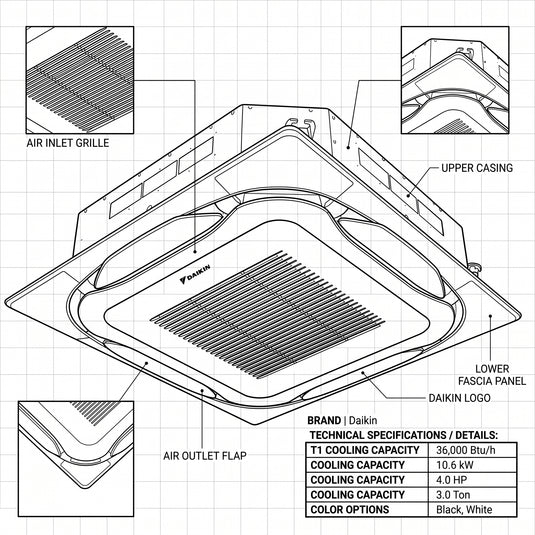 Daikin Cassette Splits for VRV Systems 3.0 Ton 10.6 kW 4.0 HP 36,000 Btu/h FXFSQ100ARV1 White
