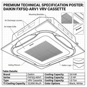 Daikin Cassette Splits for VRV Systems 1.0 Ton 3.6 kW 1.3 HP 12,000 Btu/h FXFSQ32ARV1 Black