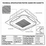 Daikin Cassette Splits for VRV Systems 0.8 Ton 2.8 kW 1.0 HP 9,500 Btu/h FXFSQ25ARV1 Black