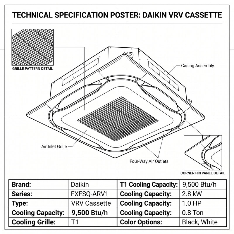 Load image into Gallery viewer, Daikin Cassette Splits for VRV Systems 0.8 Ton 2.8 kW 1.0 HP 9,500 Btu/h FXFSQ25ARV1 Black

