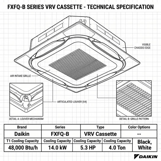Daikin Cassette Splits for VRV Systems 4.0 Ton 14.0 kW 5.3 HP 48,000 Btu/h FXFQ125B White
