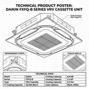 Daikin Cassette Splits for VRV Systems 2.5 Ton | 8.8 kW | 3.3 HP | 30,000 Btu/h FXFQ80B White