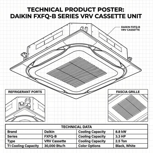 Daikin Cassette Splits for VRV Systems 2.5 Ton | 8.8 kW | 3.3 HP | 30,000 Btu/h FXFQ80B White