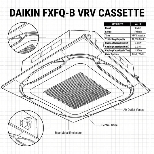 Daikin Cassette Splits for VRV Systems 1.5 Ton 5.3 kW 2.0 HP 18,000 Btu/h FXFQ50B White