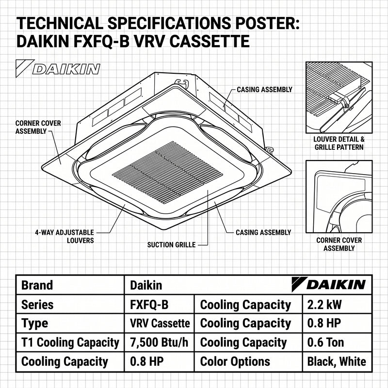 Load image into Gallery viewer, Daikin Cassette Splits for VRV Systems 0.6 Ton 2.2 kW 0.8 HP 7,500 Btu/h FXFQ20B White
