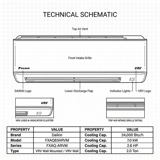 Daikin Wall Splits for VRV Systems 2.0 Ton 7.0 kW 2.6 HP 24,000 Btu/h FXAQ63ARVM