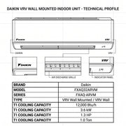 Daikin Wall Splits for VRV Systems 1.0 Ton 3.6 kW 1.3 HP 12,000 Btu/h FXAQ32ARVM