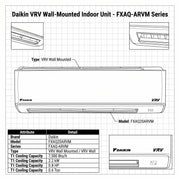Daikin Wall Splits for VRV Systems 0.6 Ton 2.2 kW 0.8 HP 7,500 Btu/h FXAQ20ARVM