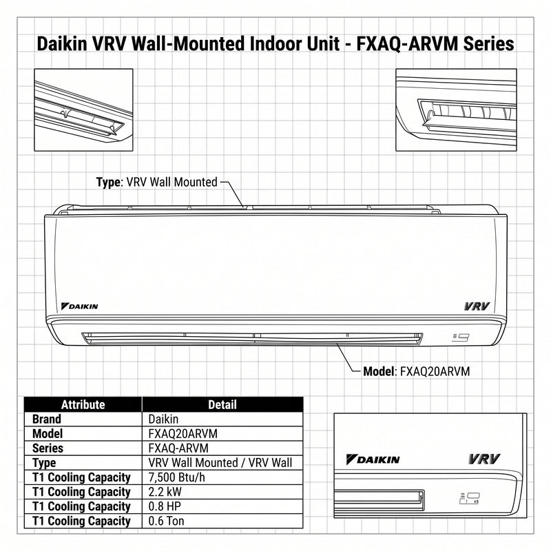 Load image into Gallery viewer, Daikin Wall Splits for VRV Systems 0.6 Ton 2.2 kW 0.8 HP 7,500 Btu/h FXAQ20ARVM

