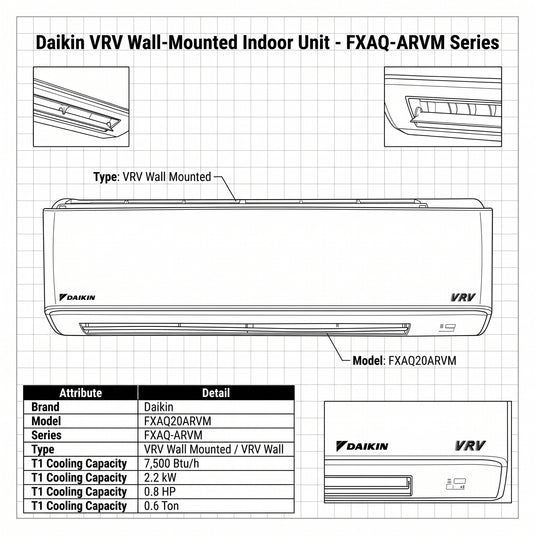 Daikin Wall Splits for VRV Systems 0.6 Ton 2.2 kW 0.8 HP 7,500 Btu/h FXAQ20ARVM