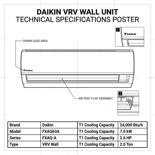 Daikin Wall Splits for VRV Systems 2.0 Ton 7.0 kW 2.6 HP 24,000 Btu/h FXAQ63A