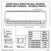 Daikin Wall Splits for VRV Systems 1.0 Ton 3.6 kW 1.3 HP 12,000 Btu/h FXAQ32A