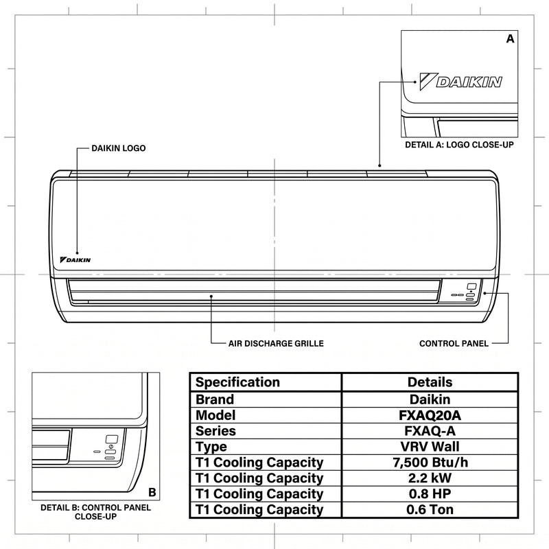 Load image into Gallery viewer, Daikin Wall Splits for VRV Systems 0.6 Ton 2.2 kW 0.8 HP 7,500 Btu/h FXAQ20A
