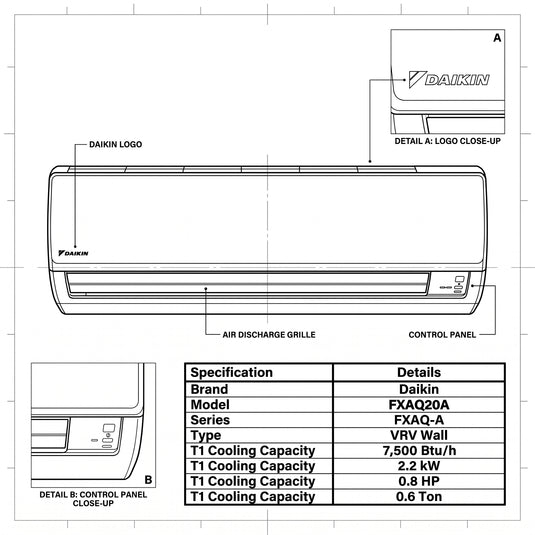 Daikin Wall Splits for VRV Systems 0.6 Ton 2.2 kW 0.8 HP 7,500 Btu/h FXAQ20A