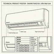 Daikin Wall Splits for VRV Systems 0.5 Ton 1.7 kW 0.6 HP 5,800 Btu/h FXAQ15A
