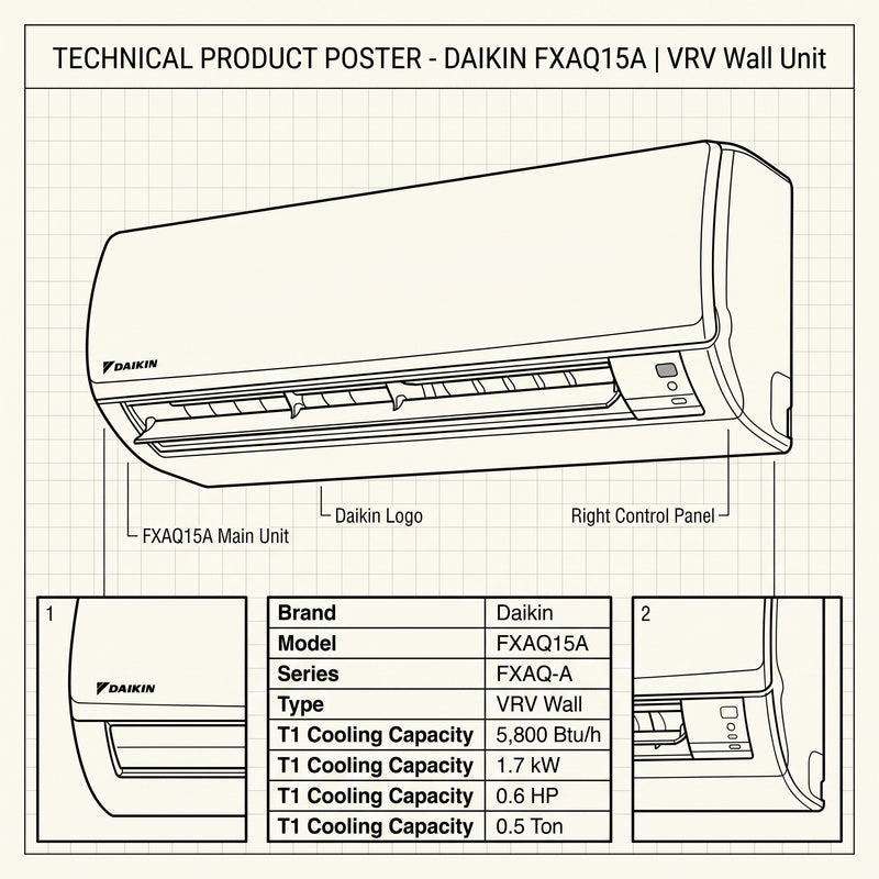 Load image into Gallery viewer, Daikin Wall Splits for VRV Systems 0.5 Ton 1.7 kW 0.6 HP 5,800 Btu/h FXAQ15A
