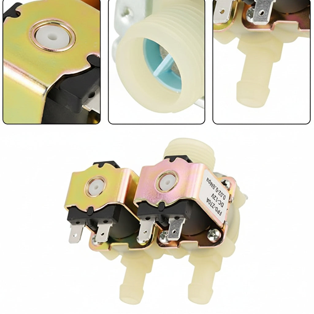 DN20 G3/4 DC 12V Dual Head Water Inlet Solenoid Valve for Washing Machine Normally Closed