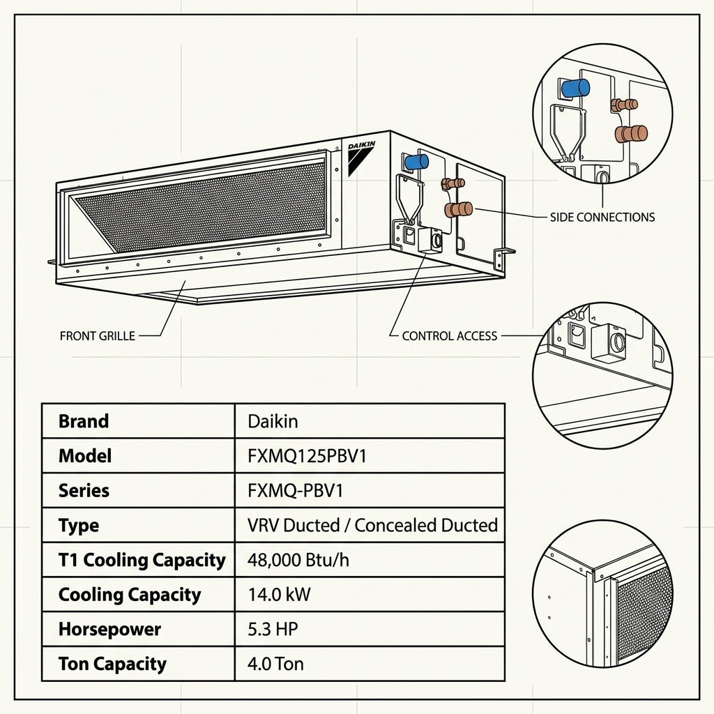 Daikin Ducted Splits for VRV Systems 4.0 Ton 14.0 kW 5.3 HP 48,000 Btu/h FXMQ125PBV1