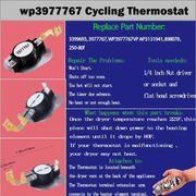 Dryer Thermostat 3977393 & 3392519 Thermal Fuse 3977767 high-limit thermostat Compatible whirlpool kenmore roper maytag estate Inglis crosley amana kitchen-aid, Figure 6 is Compatible Model. 3387134