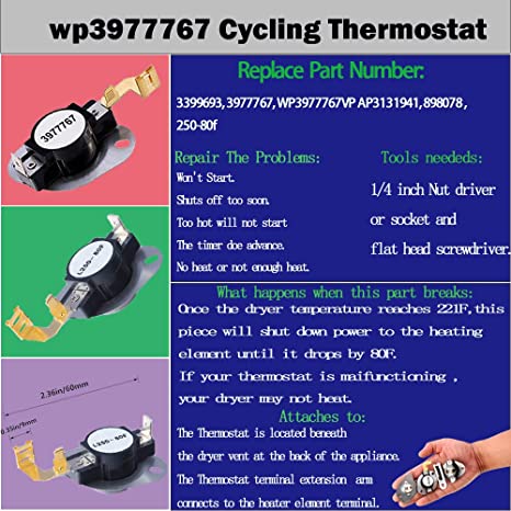 Load image into Gallery viewer, Dryer Thermostat 3977393 &amp; 3392519 Thermal Fuse 3977767 high-limit thermostat Compatible whirlpool
