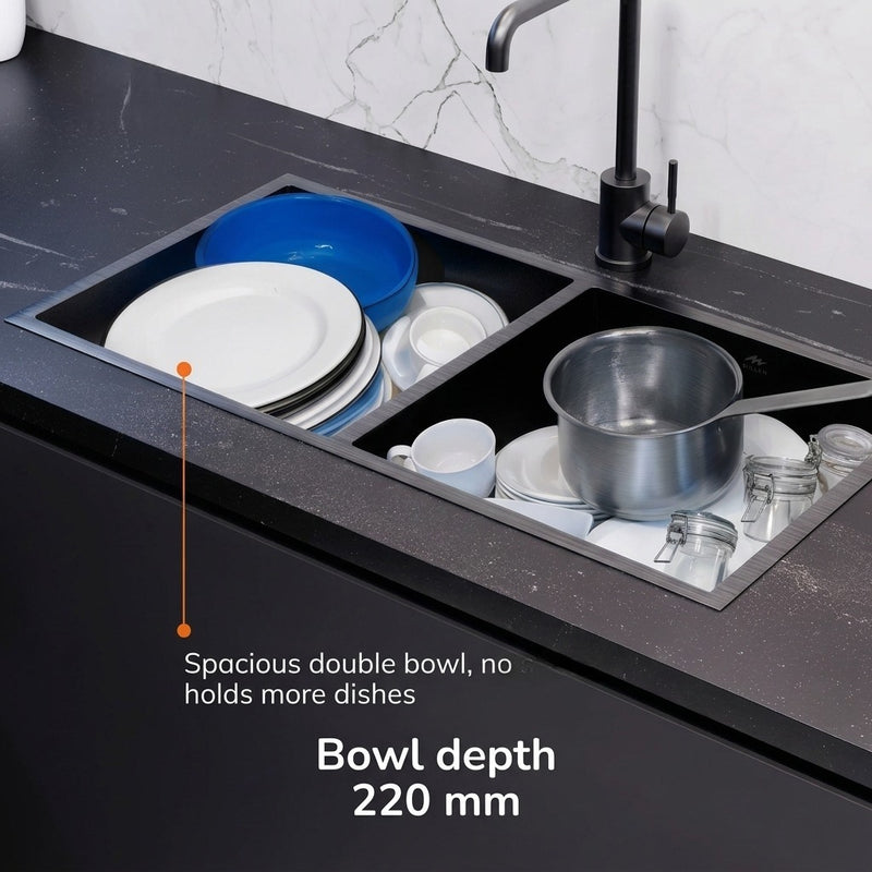 Load image into Gallery viewer, MILLEN Handmade Undermount Sink, Double Bowl, Gunmetal Satin Finish, Soundproof, Color Gunmetal Model – MSDB864422GM – 1 Year Warranty.
