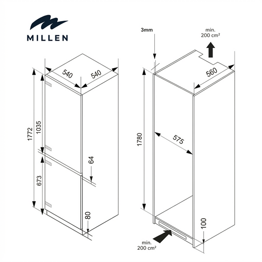 MILLEN MBIA 177.3 White Interior Built-in Refrigerator