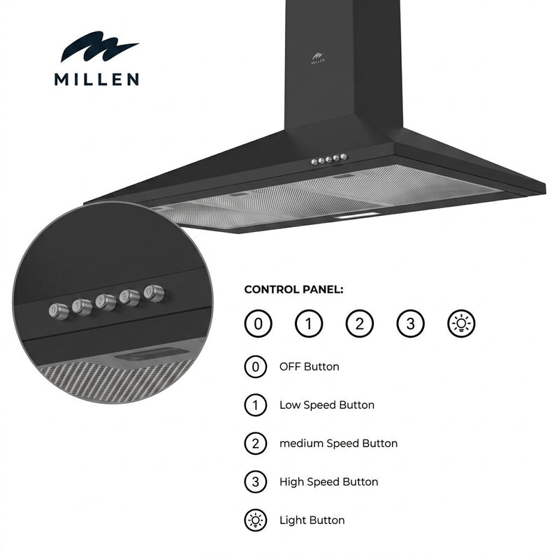 Load image into Gallery viewer, Millen MKH 904 BL 90cm Black Chimney Range Hood, 3 Years Warranty
