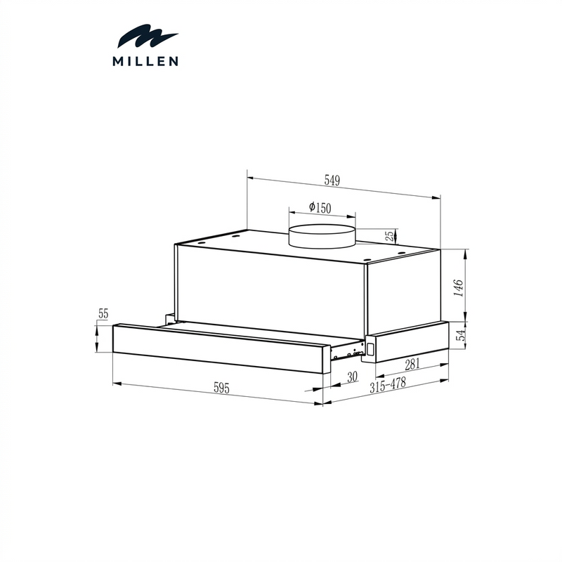 Load image into Gallery viewer, Millen MBKHSG 6001 BL Telescopic Black Glass Hood 60cm, 3 Years Warranty
