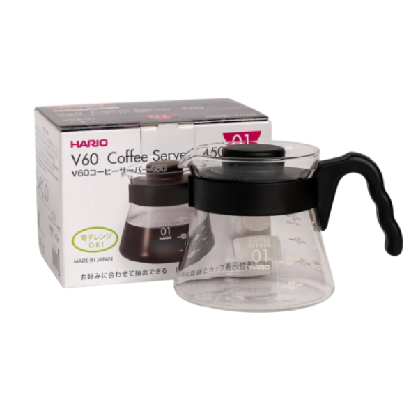 Hario V60 Coffee Server VCS-01B 450ml: Transparent body with black lid