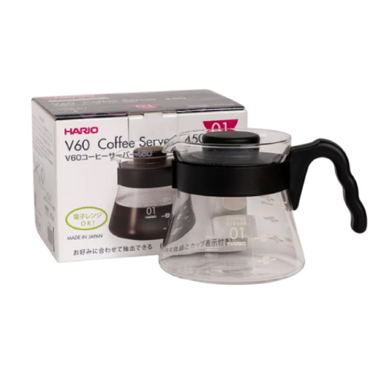 Hario V60 Coffee Server VCS-01B 450ml: Transparent body with black lid
