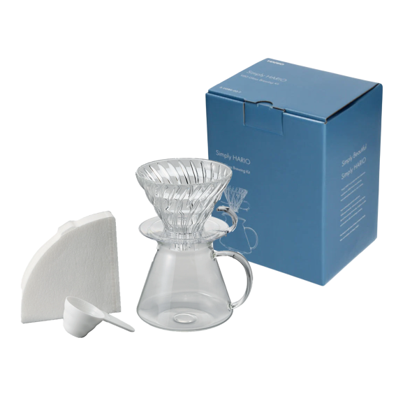 Load image into Gallery viewer, Hario V60 Glass Coffee Brewing Kit S-VGBK-02-T 600ml: Complete Pour Over Set
